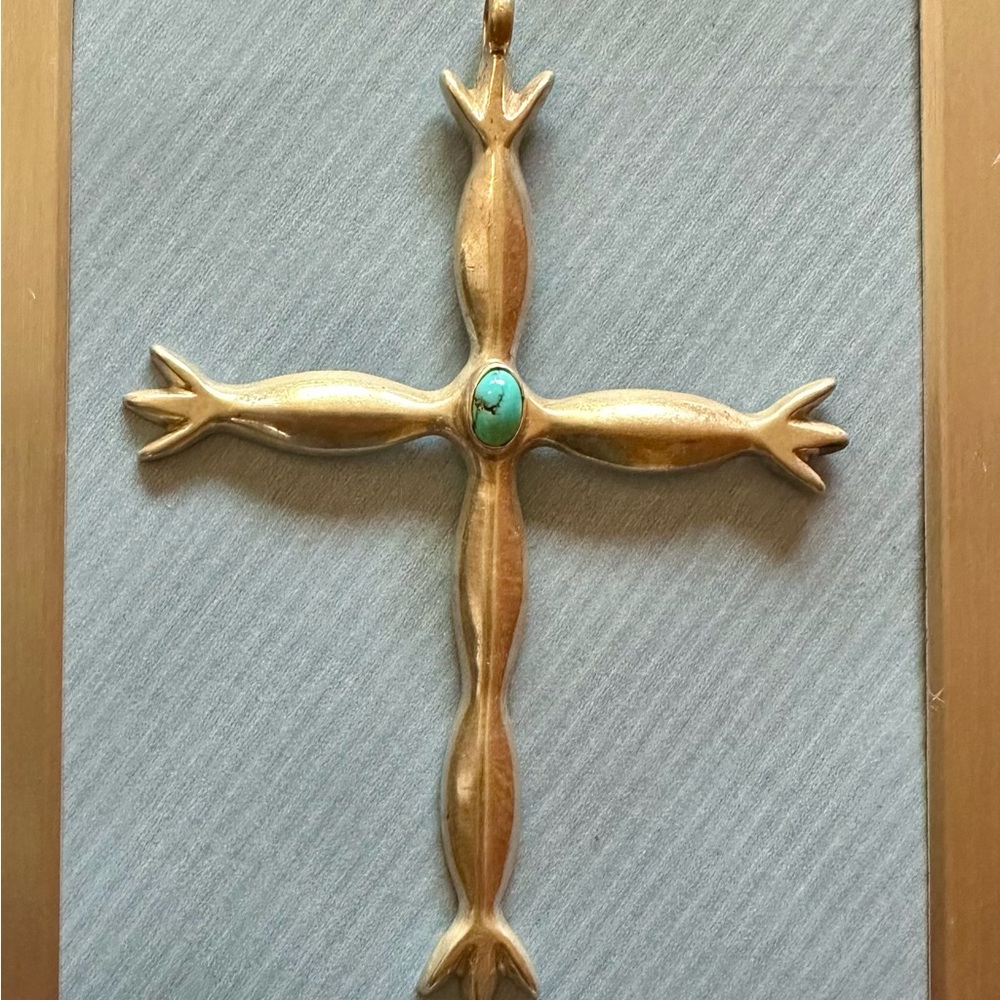 Sterling Silver Cross Pendant with Turquoise Accent